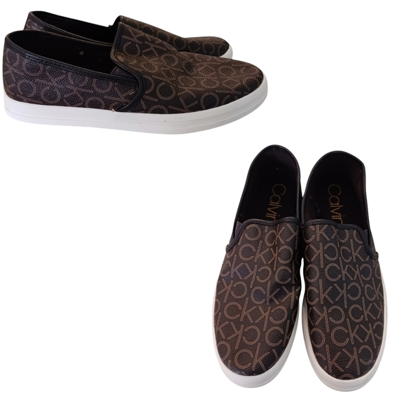 Calvin Klein Loafer  Marren Sneakers Brown Gold Womens  Shoes 10M - Picture 1 of 6